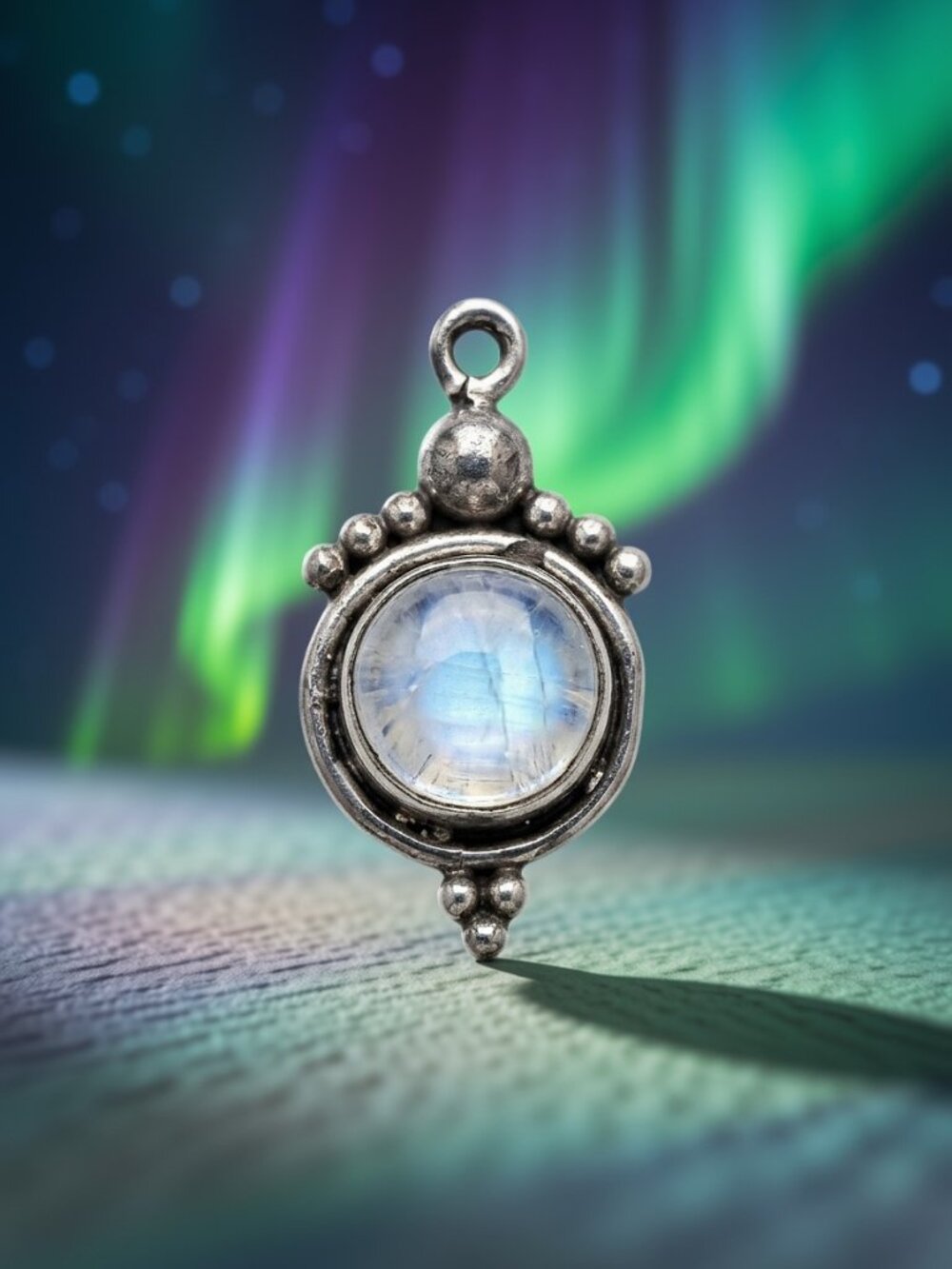 Vintage Sterling Silver 925 Genuine White Labradorite Rainbow Moonstone Pendant